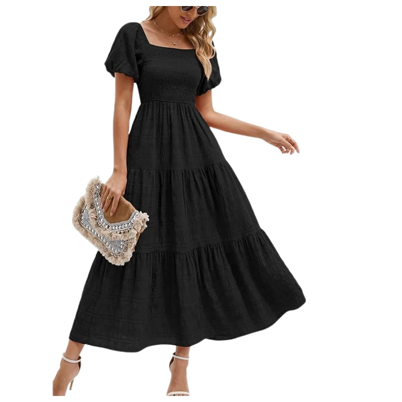 Smocked Puff Sleeve Maxi Dress